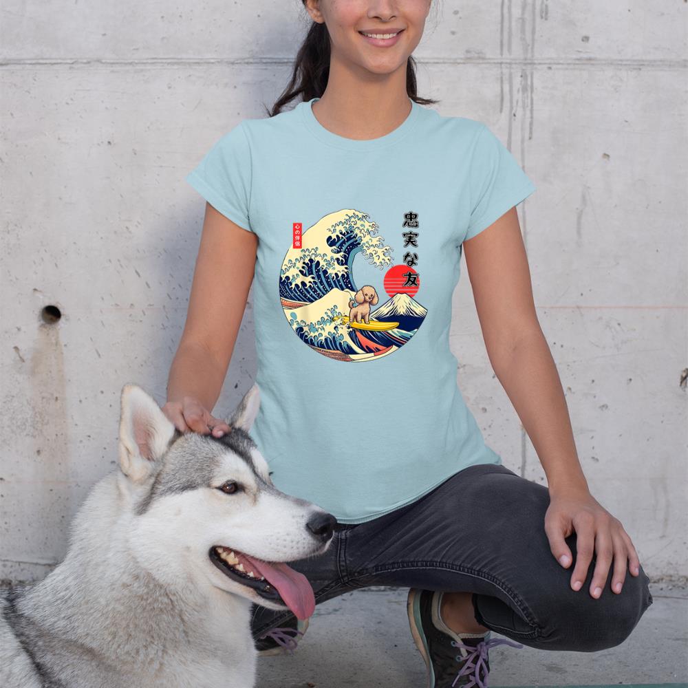 Poodle Japanese Kanagawa Wave Surf Loyal Dog T-Shirt - Image 10
