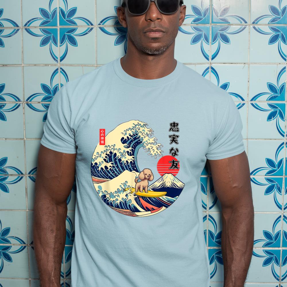 Poodle Japanese Kanagawa Wave Surf Loyal Dog T-Shirt - Image 11