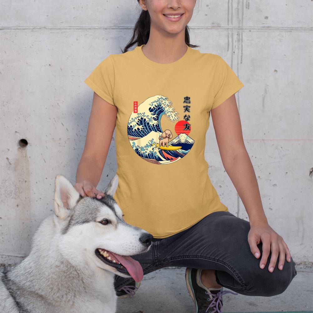 Poodle Japanese Kanagawa Wave Surf Loyal Dog T-Shirt - Image 12