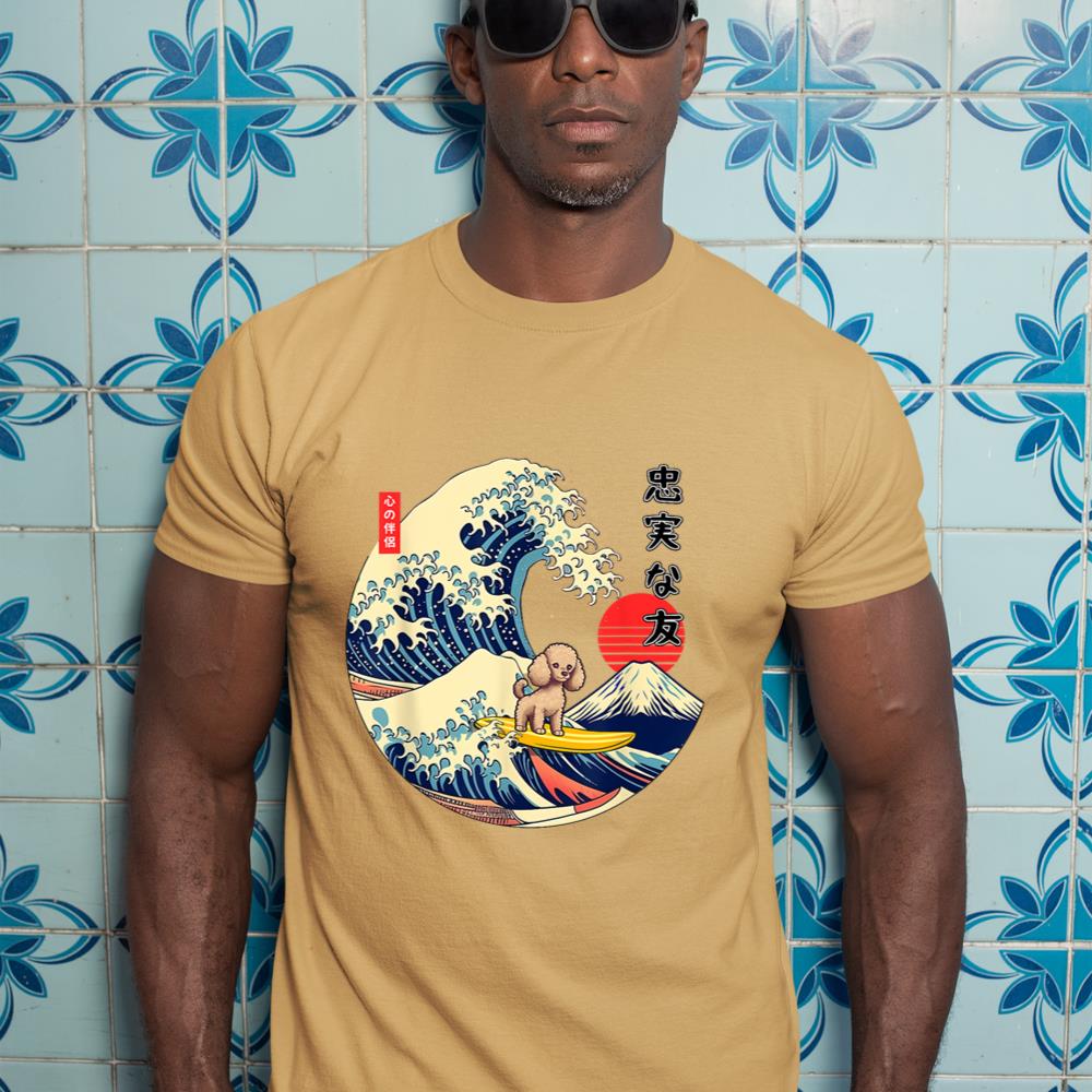 Poodle Japanese Kanagawa Wave Surf Loyal Dog T-Shirt - Image 13
