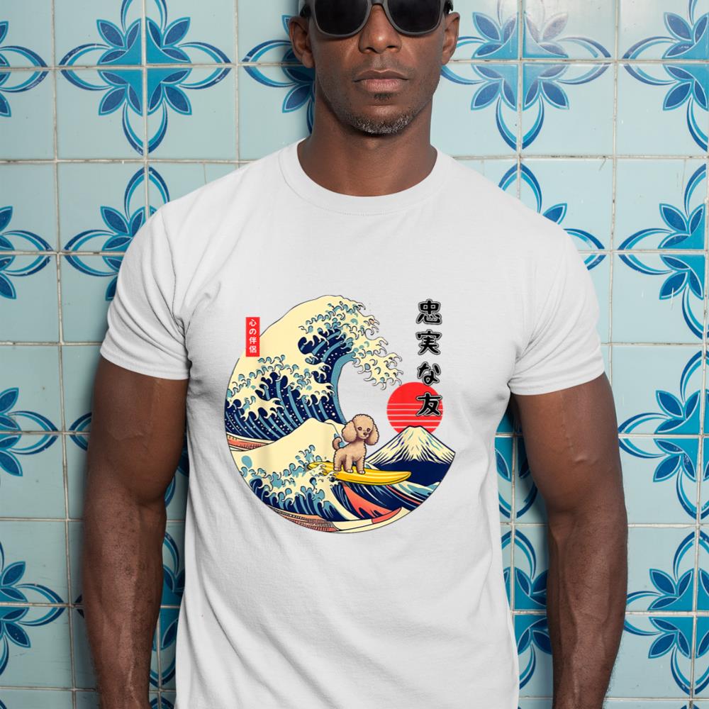 Poodle Japanese Kanagawa Wave Surf Loyal Dog T-Shirt - Image 5