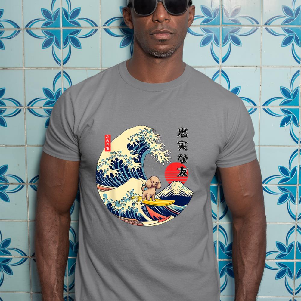 Poodle Japanese Kanagawa Wave Surf Loyal Dog T-Shirt - Image 7