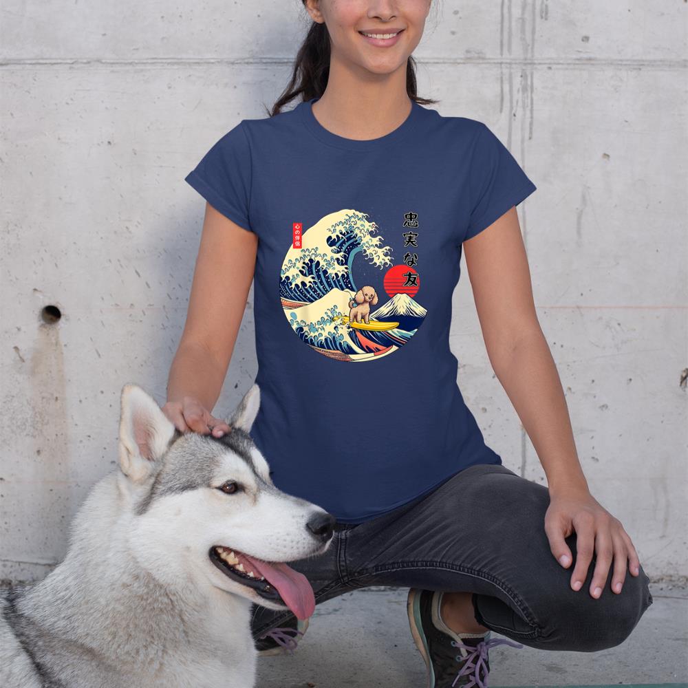 Poodle Japanese Kanagawa Wave Surf Loyal Dog T-Shirt - Image 8