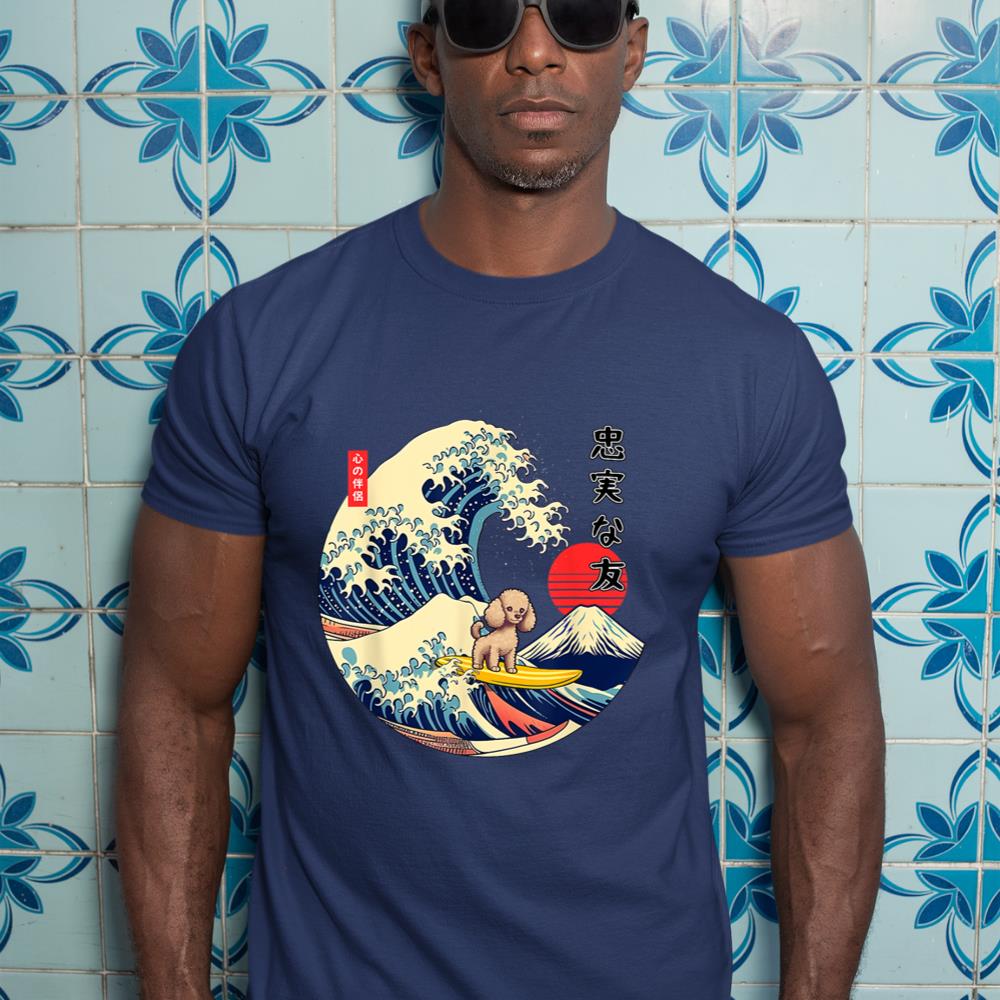 Poodle Japanese Kanagawa Wave Surf Loyal Dog T-Shirt - Image 9