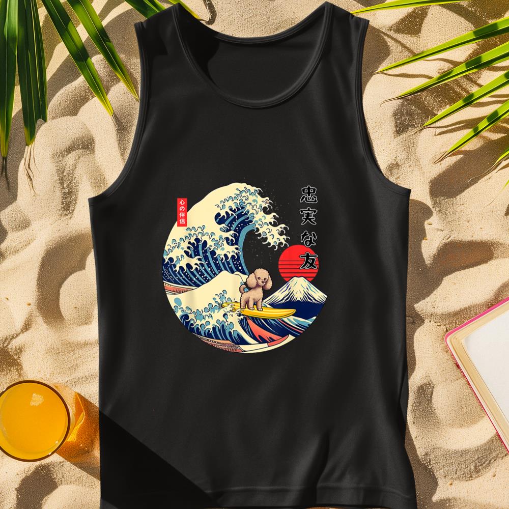 Poodle Japanese Kanagawa Wave Surf Loyal Dog Tank Top