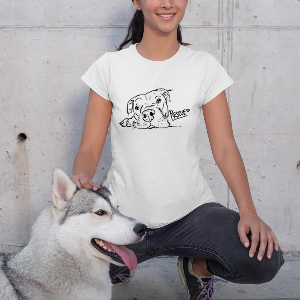 Rescue Dog Sketch, Pit Bull Drawing, Adopt Don't Shop T-Shirt - Image 4