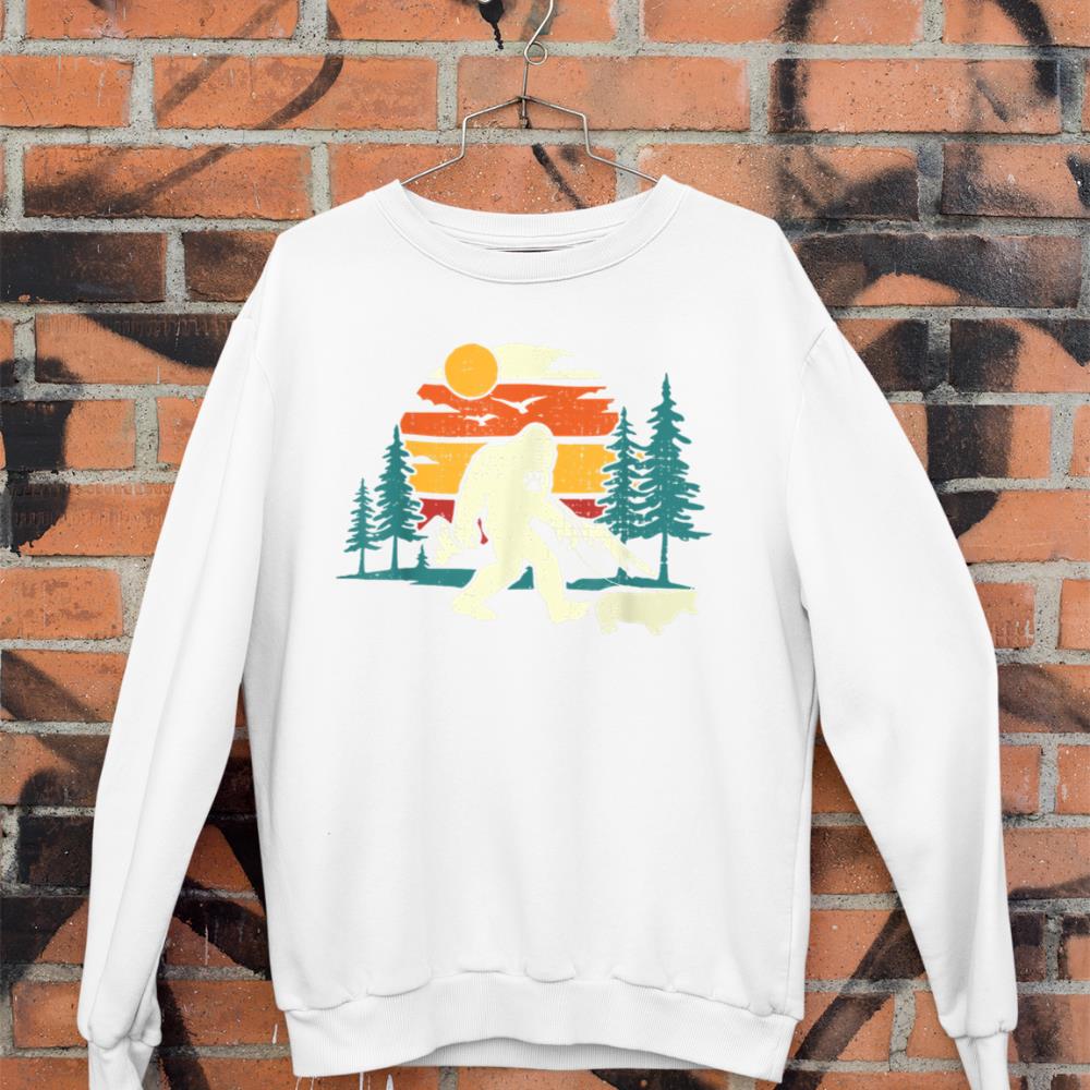 Retro Bigfoot Walking Welsh Corgi Dog Walker Sasquatch Sweatshirt - Image 3