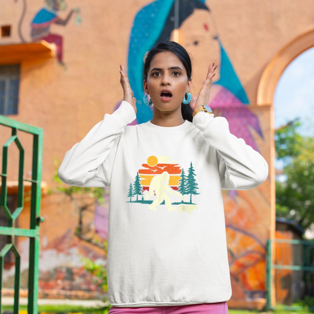 Retro Bigfoot Walking Welsh Corgi Dog Walker Sasquatch Sweatshirt - Image 4