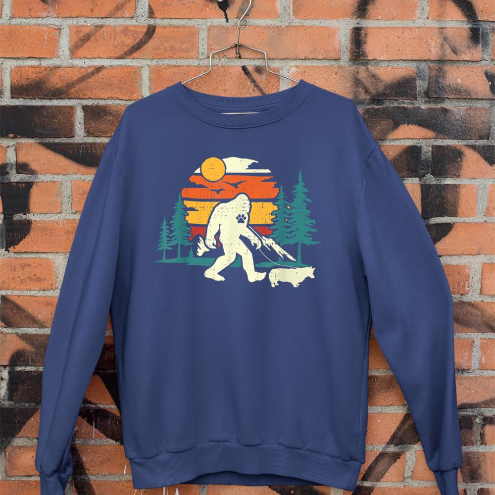 Retro Bigfoot Walking Welsh Corgi Dog Walker Sasquatch Sweatshirt - Image 7