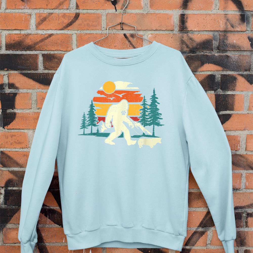 Retro Bigfoot Walking Welsh Corgi Dog Walker Sasquatch Sweatshirt - Image 9