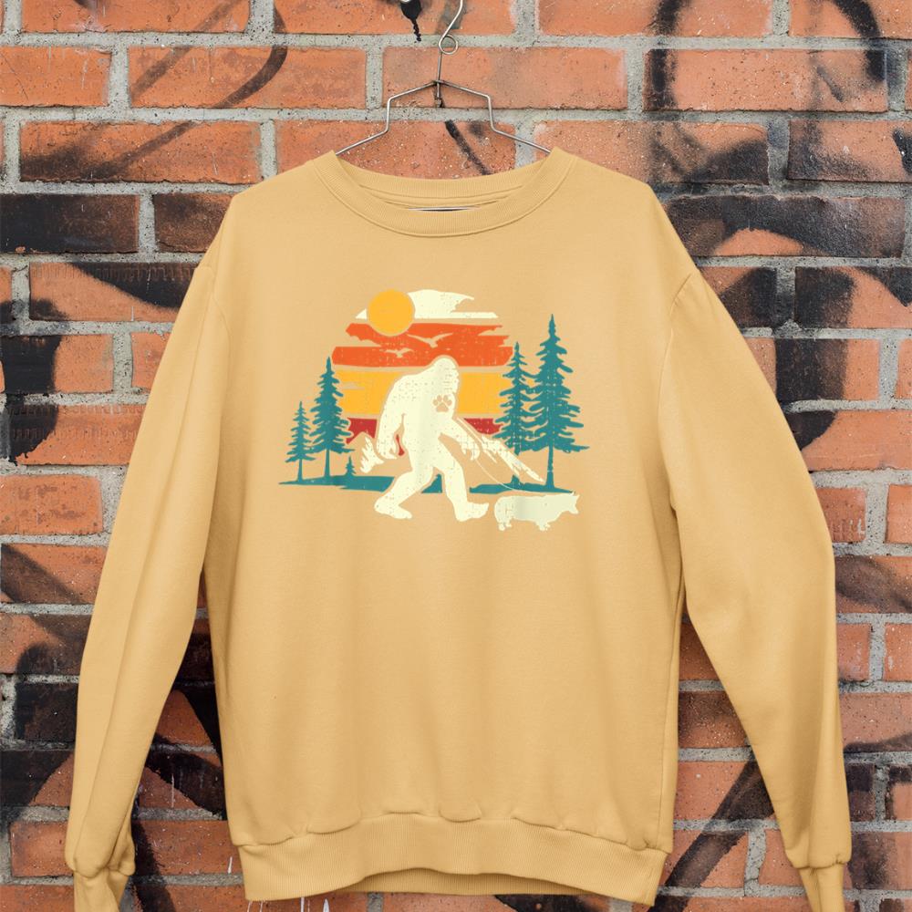 Retro Bigfoot Walking Welsh Corgi Dog Walker Sasquatch Sweatshirt - Image 11