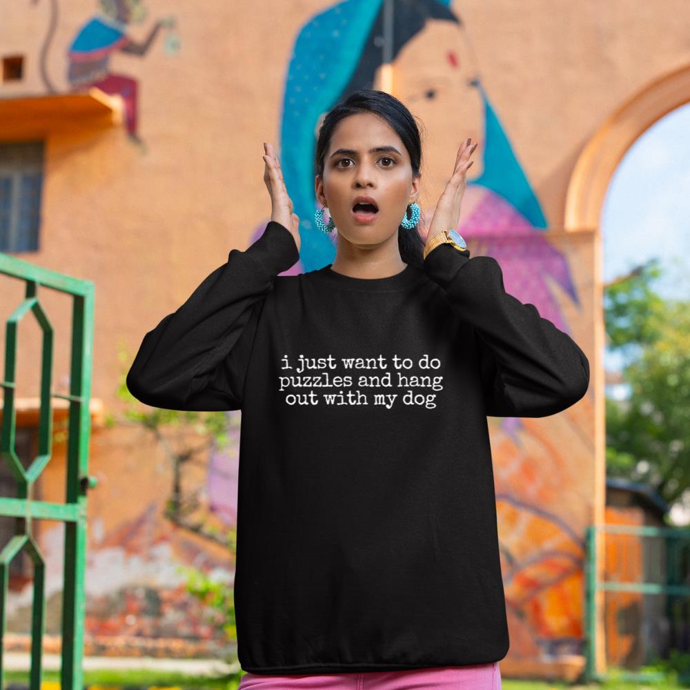 Retro I Just Want To Do Puzzles And Hang Out With My Dog Sweatshirt - Image 2