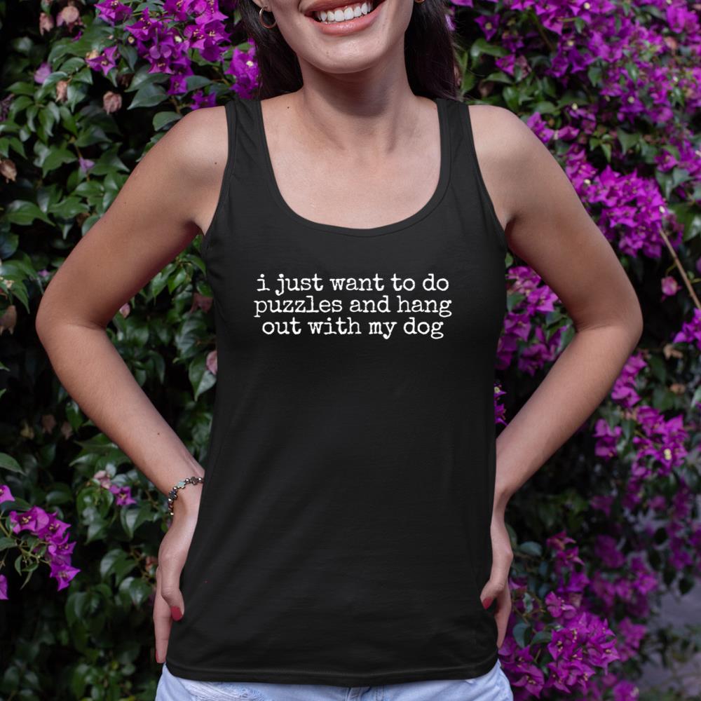Retro I Just Want To Do Puzzles And Hang Out With My Dog Tank Top - Image 2