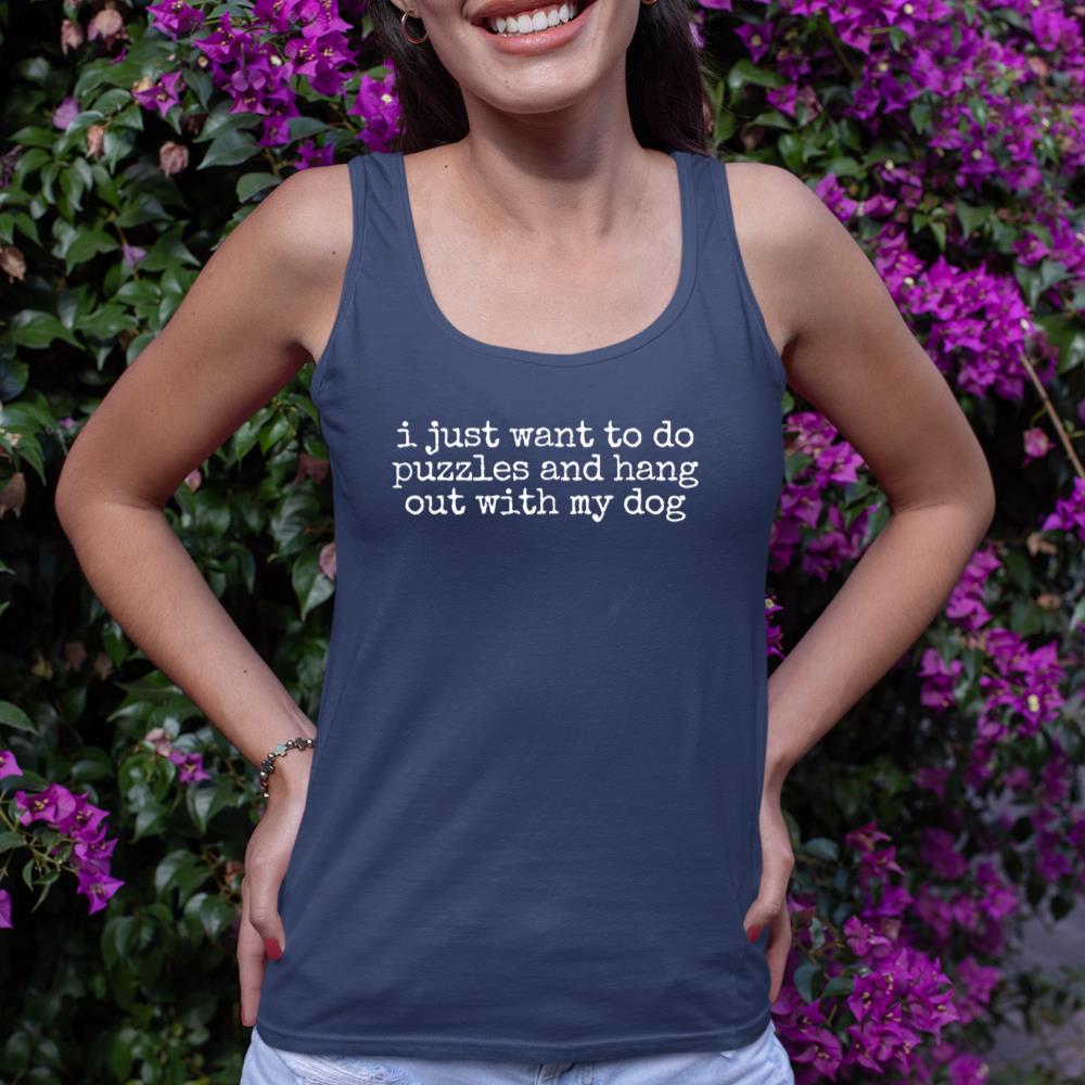 Retro I Just Want To Do Puzzles And Hang Out With My Dog Tank Top - Image 8