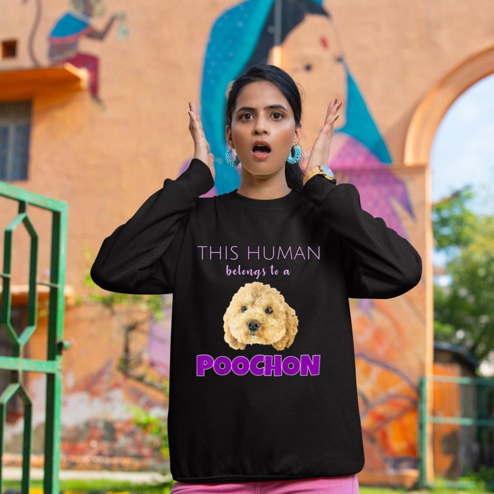 This Human belongs to a Poochon puppy dog owner gift Sweatshirt - Image 2