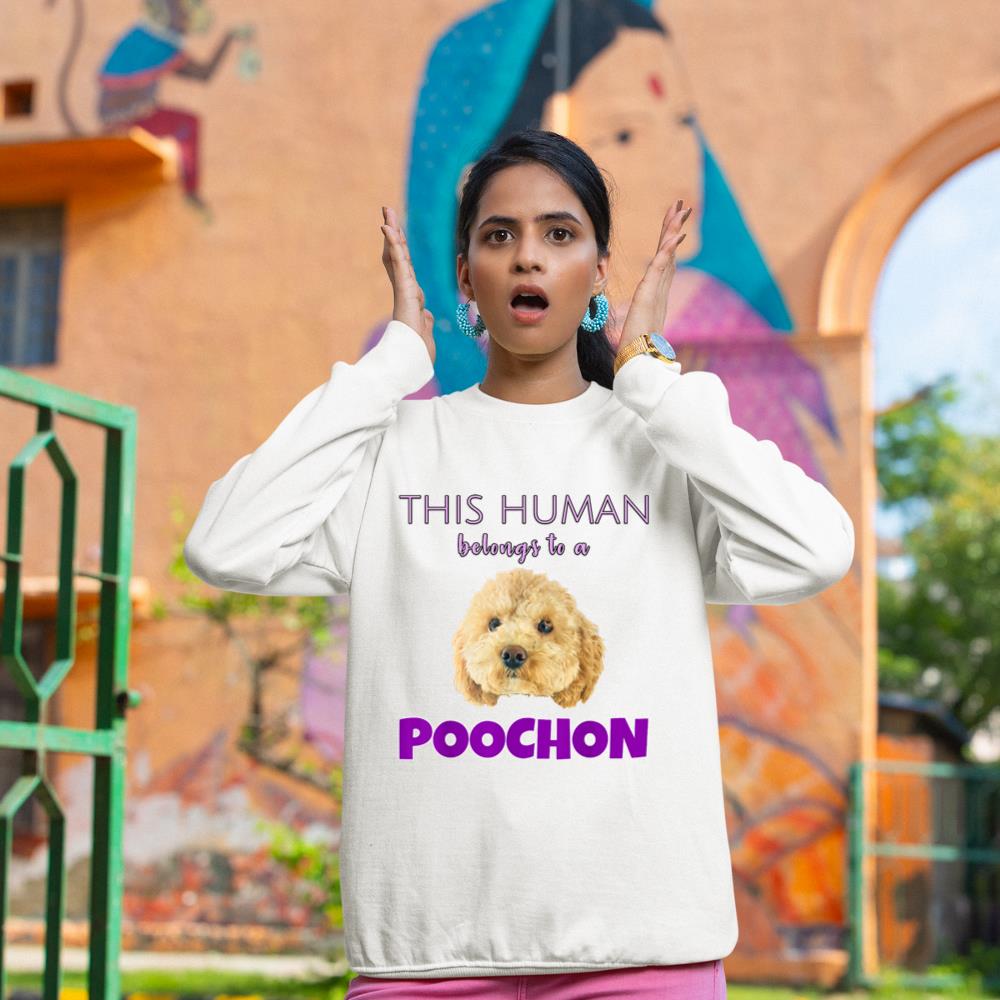 This Human belongs to a Poochon puppy dog owner gift Sweatshirt - Image 4