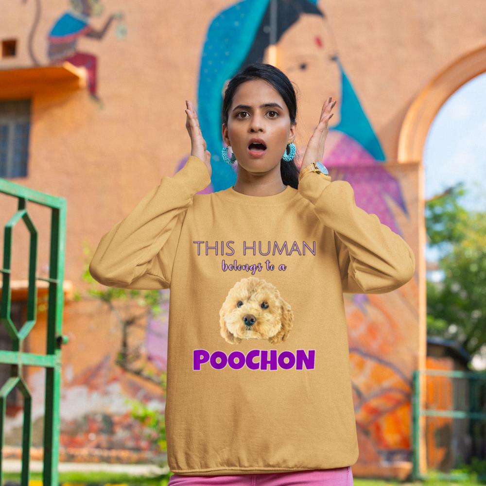 This Human belongs to a Poochon puppy dog owner gift Sweatshirt - Image 12