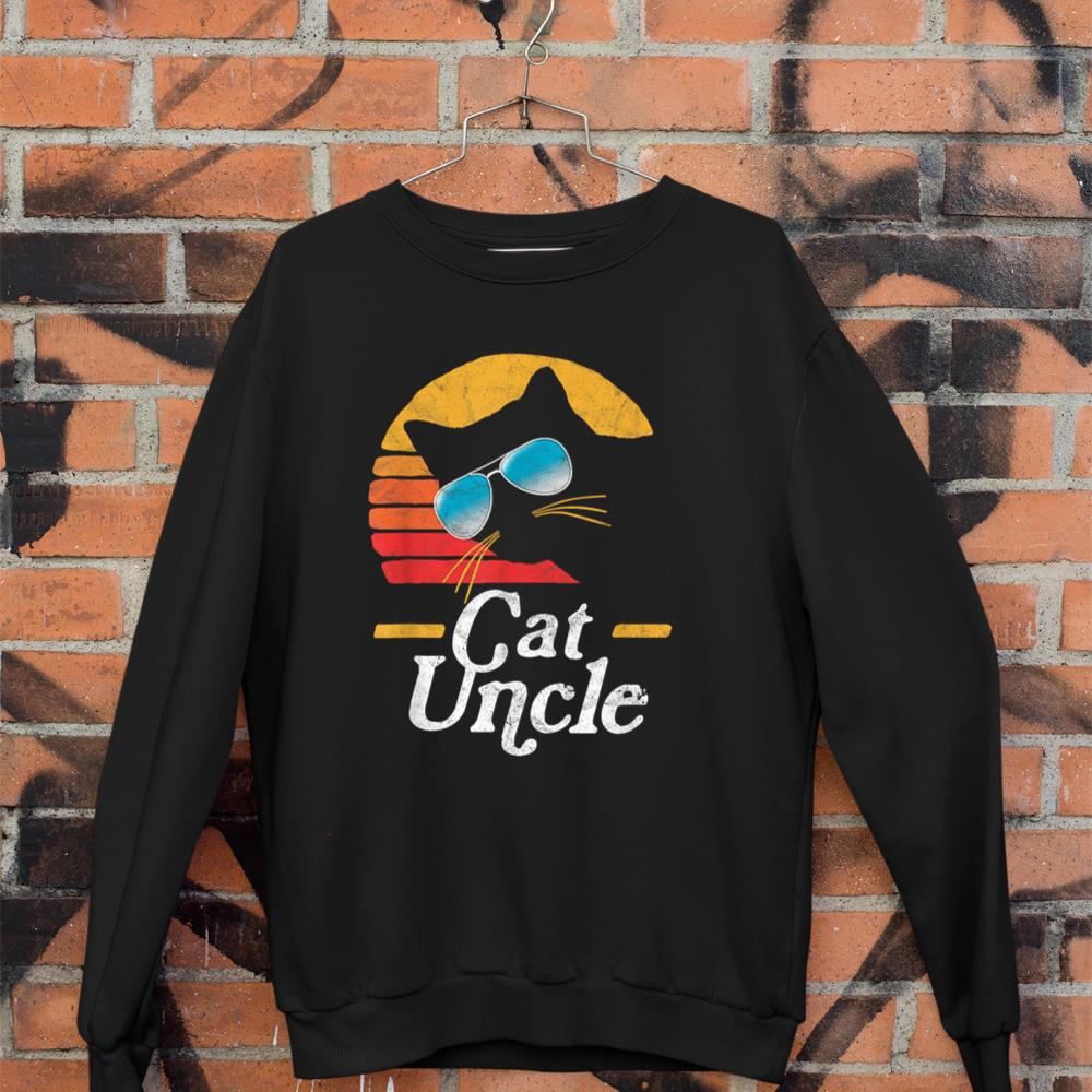 Cat Uncle Vintage 80s Style Cat Retro Sunglasses Distressed Sweatshirt