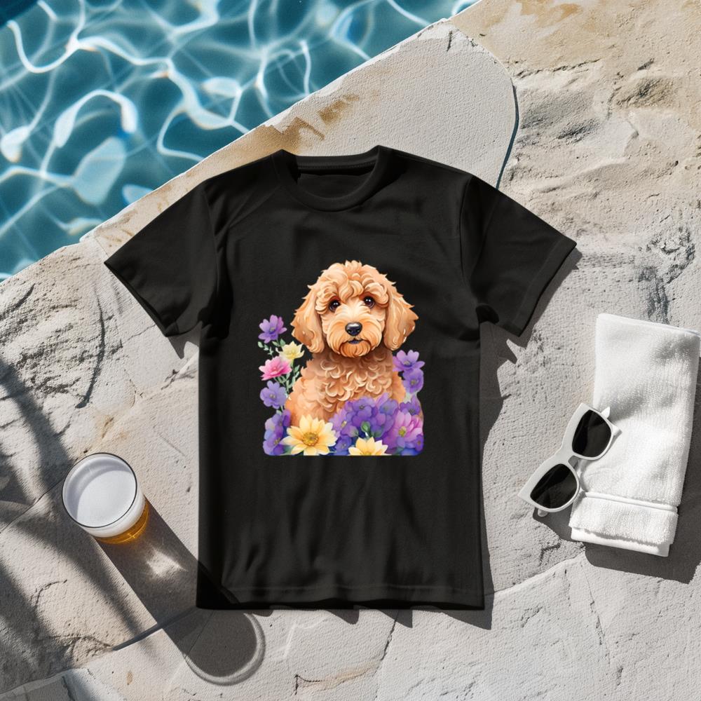 Cute Goldendoodle Doodle Dog Floral Design T-Shirt