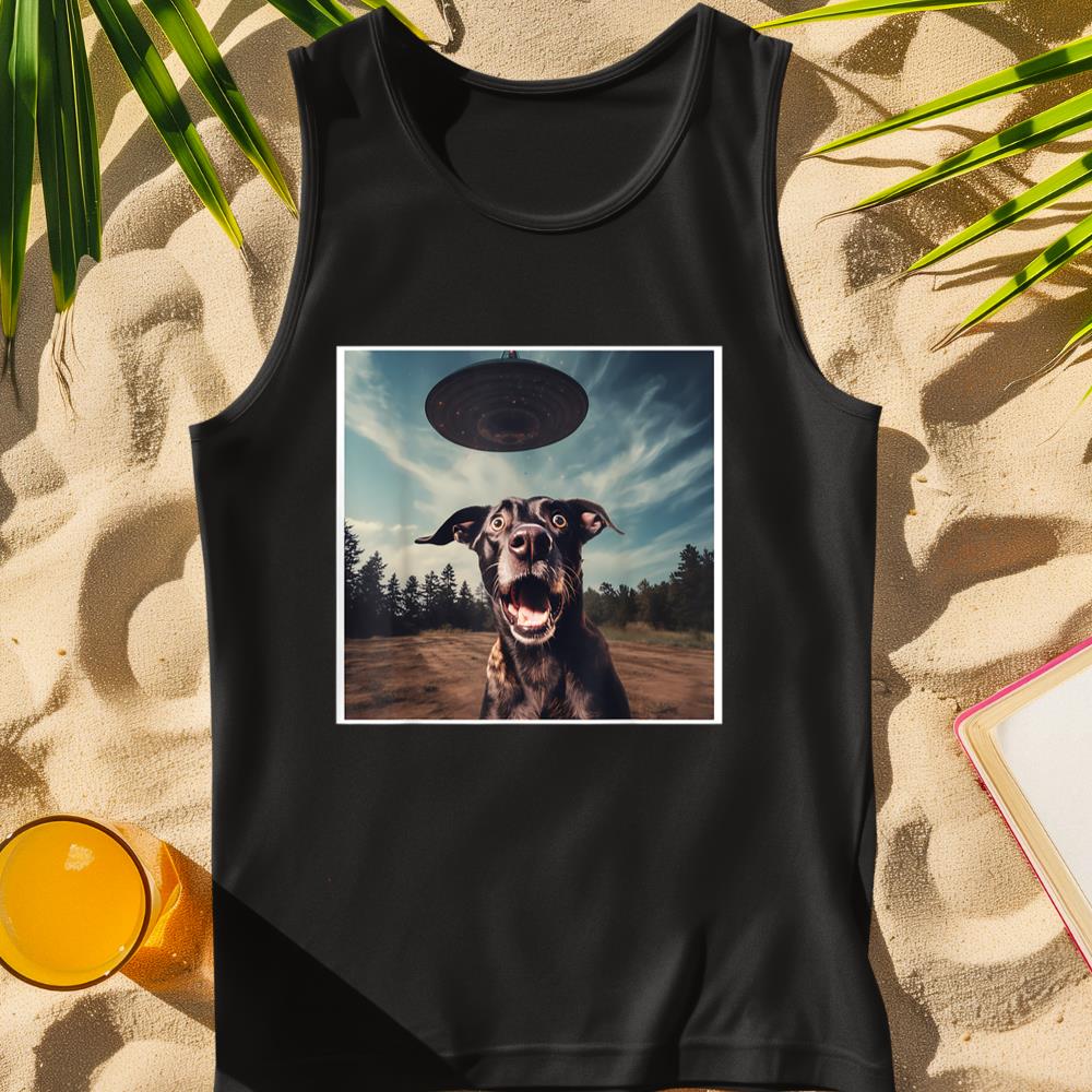 Dog Selfie with UFOs Alien Extraterrestrial UFO Believer Tank Top
