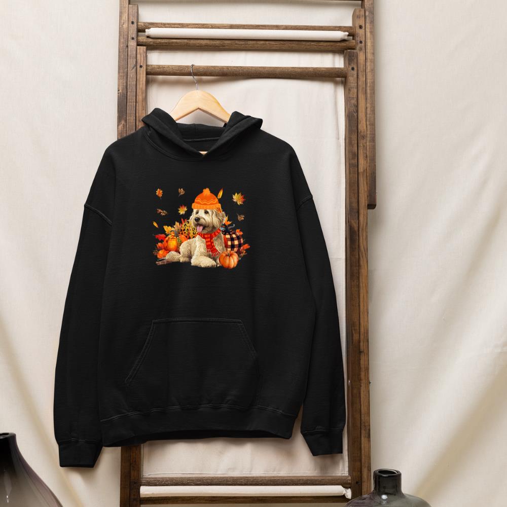 Goldendoodle Dog Fall Scarf Leopard Pumpkins Autumn Leaves Hoodie