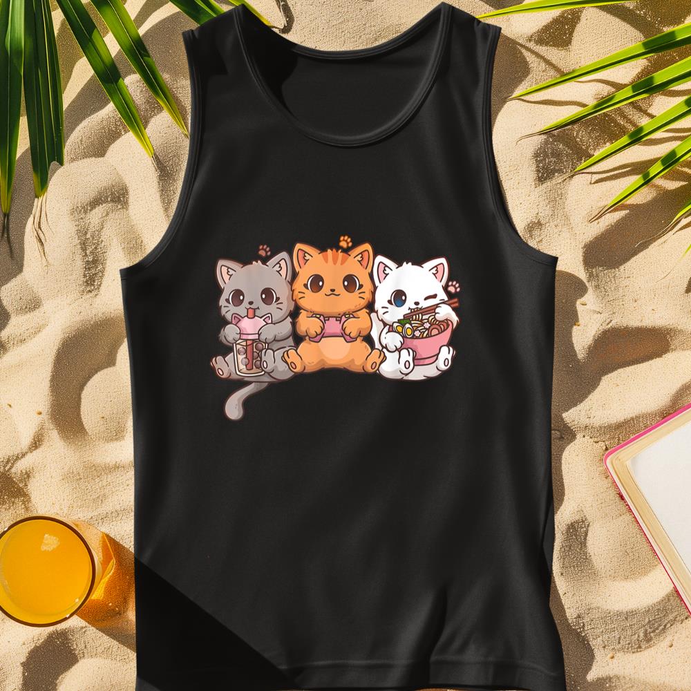 Kawaii Gamer Gaming Cat Boba Cat Bubble Tea Ramen Cats Tank Top
