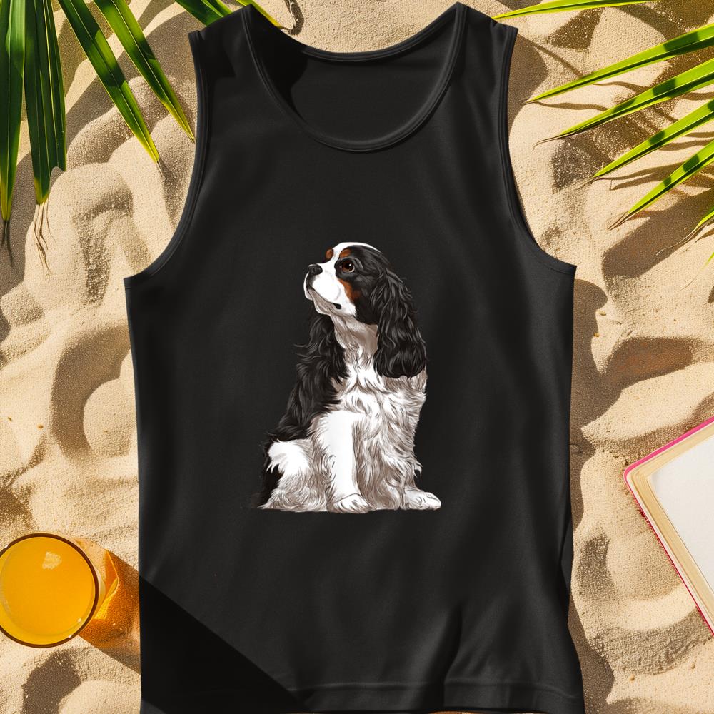 Sitting Dog Tri-Color Cavalier King Charles Spaniel Tank Top