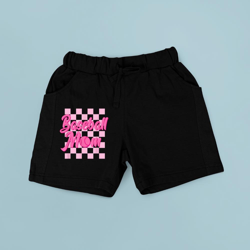Baseball Mom Black And Pink Grid Sports Mother Mama Player Short