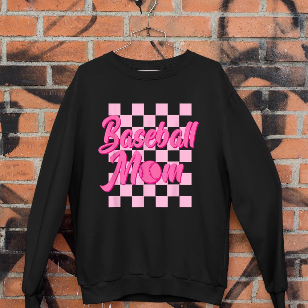 Baseball Mom Black And Pink Grid Sports Mother Mama Player Sweatshirt