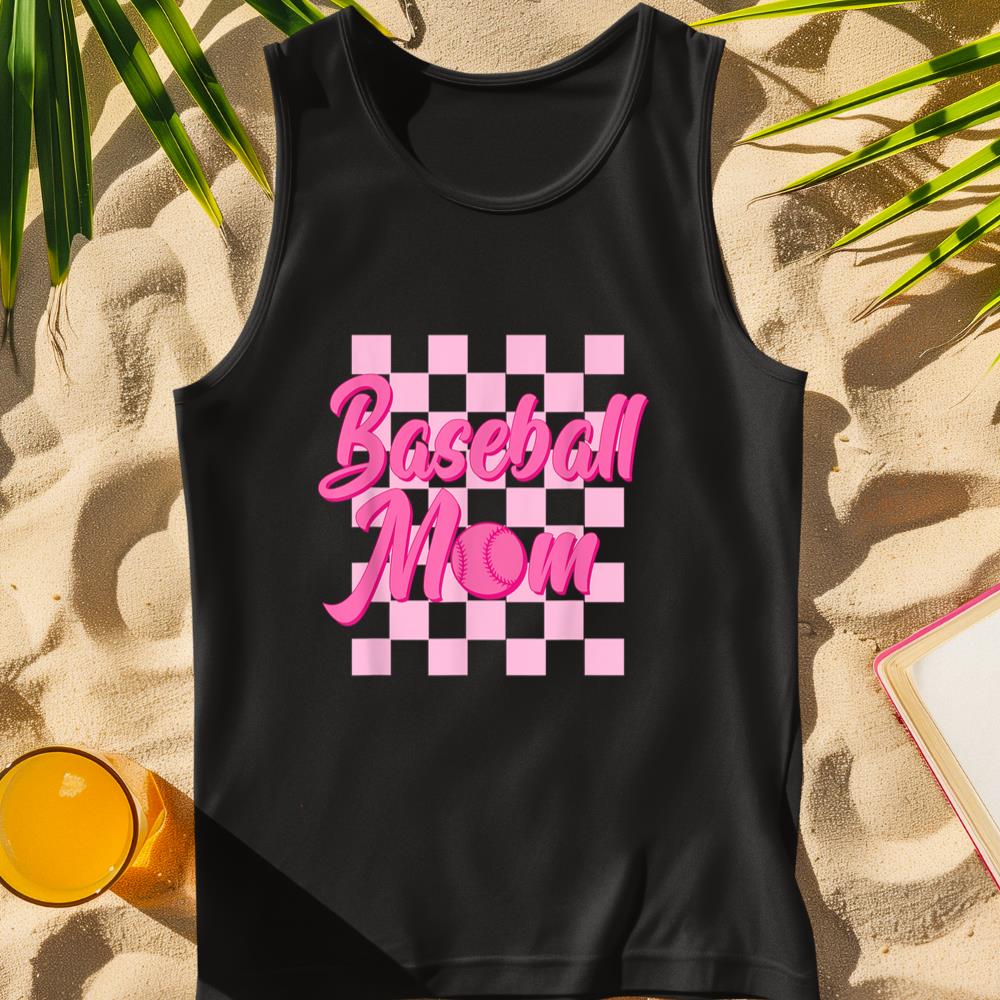 Baseball Mom Black And Pink Grid Sports Mother Mama Player Tank Top