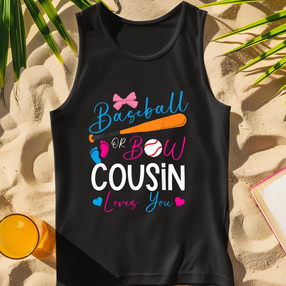 Baseball or Bow Cousin Loves You Baseball Gender Reveal Tank Top