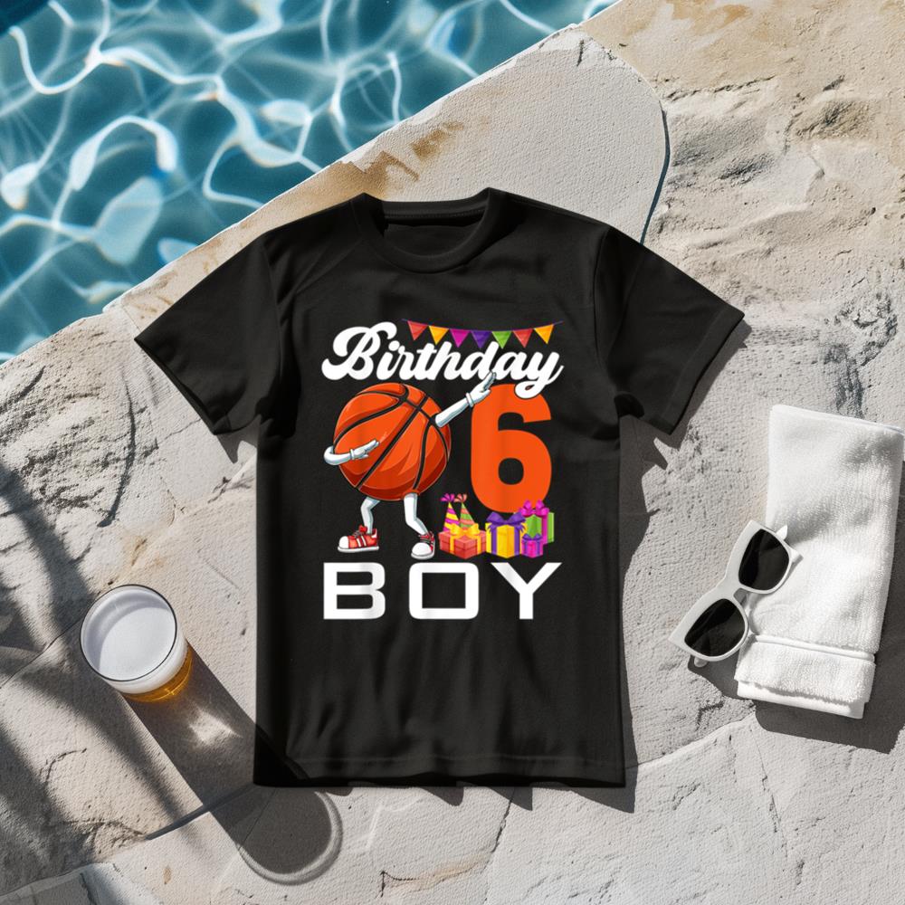 Birthday Boy 6 Years Old Dabbing Basketball Ball 6th Birthda T-Shirt