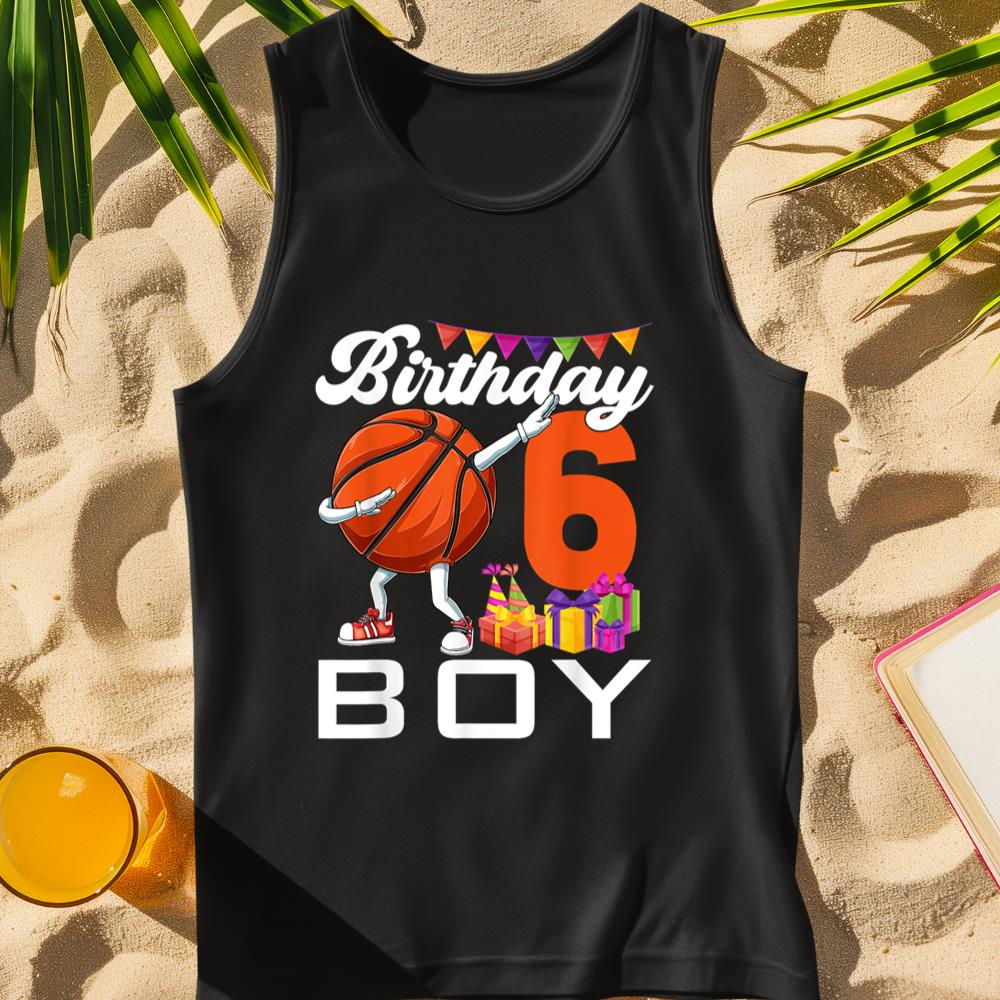 Birthday Boy 6 Years Old Dabbing Basketball Ball 6th Birthda Tank Top