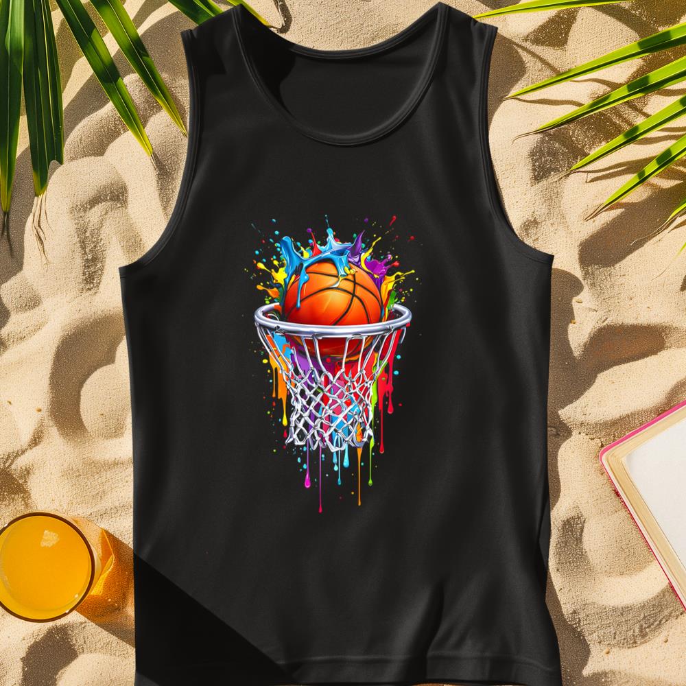 Colorful Basketball Dripping Splash Funny Players Design Tank Top