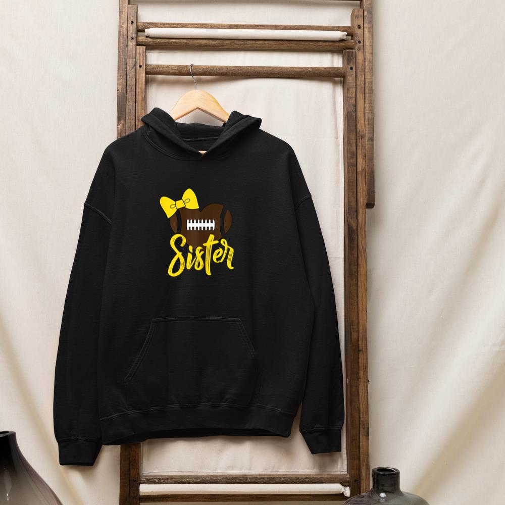 Football Sister Shirt Football Sister Bow Shirt Yellow Gold Hoodie