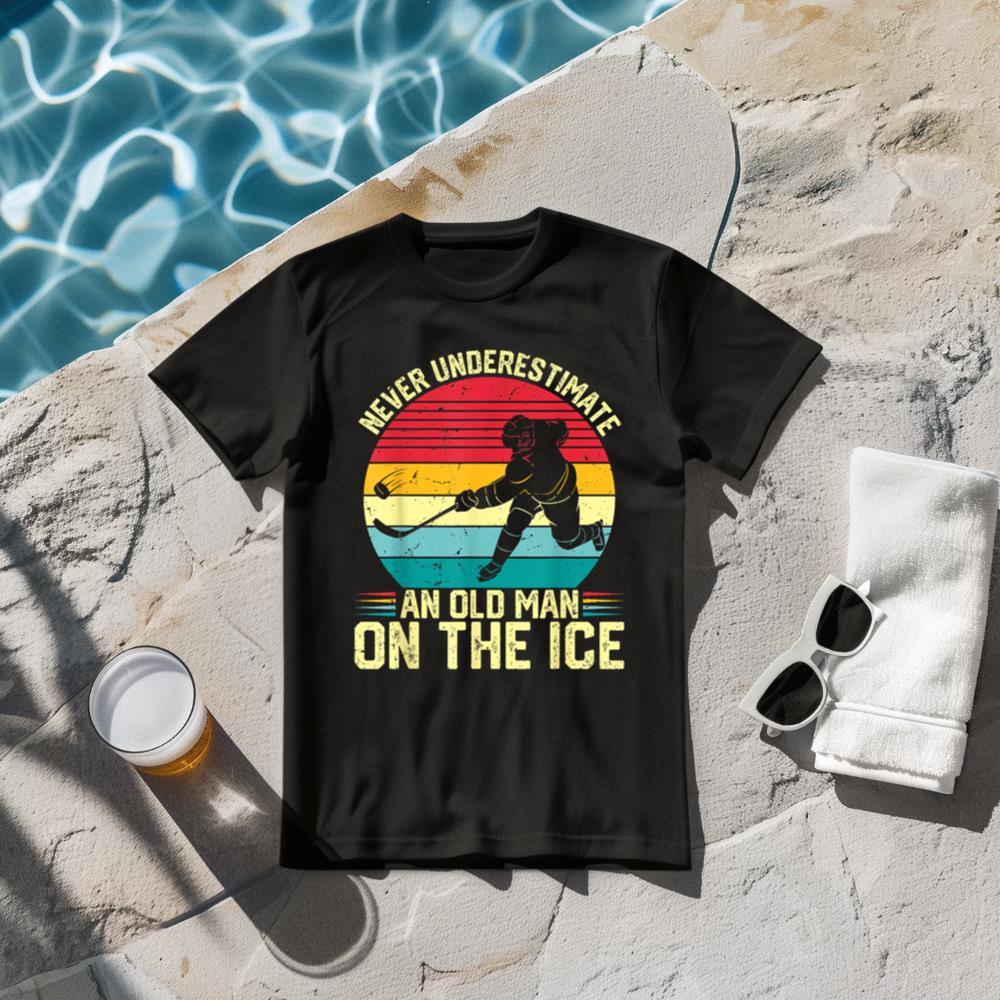 Funny Ice Hockey Never Underestimate An Old Man On The Ice T-Shirt