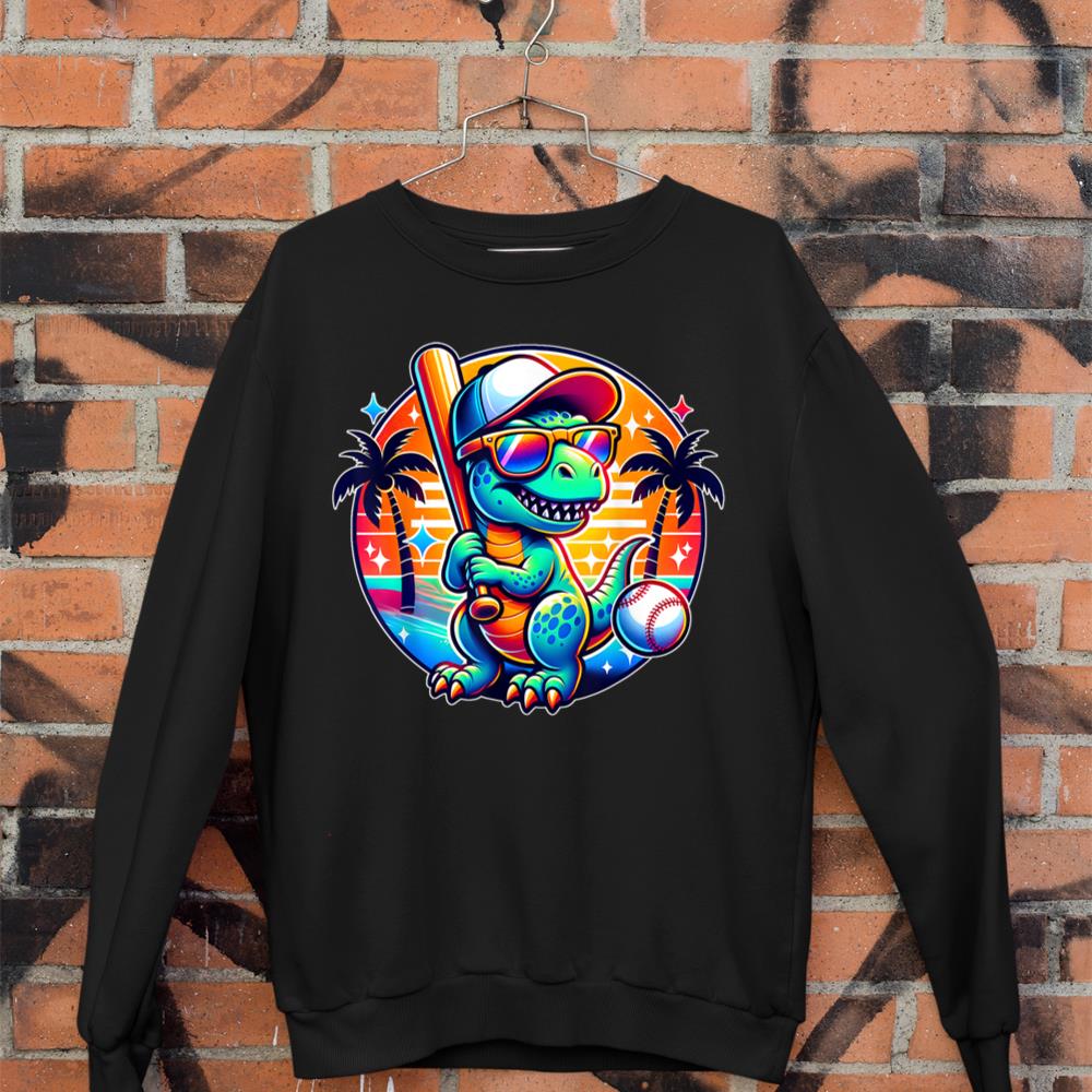 Funny T-rex Dinosaur Baseball Player Kids Boys Toddlers Sweatshirt