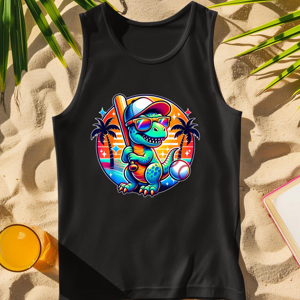 Funny T-rex Dinosaur Baseball Player Kids Boys Toddlers Tank Top