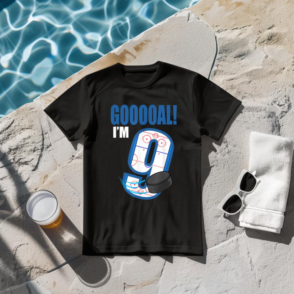 Hockey Player Goal Gooooal I'm 9 Ice Hockey Birthday T-Shirt
