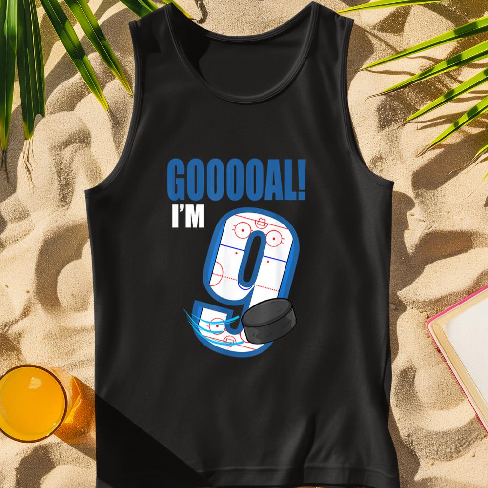 Hockey Player Goal Gooooal I'm 9 Ice Hockey Birthday Tank Top