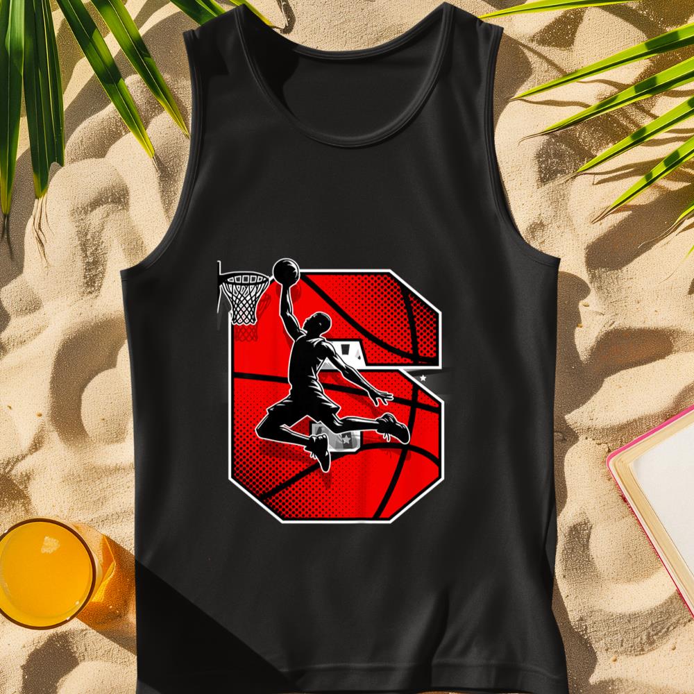 Kids 6 Year Old Basketball Theme 6th Birthday Slam Dunk Party Tank Top