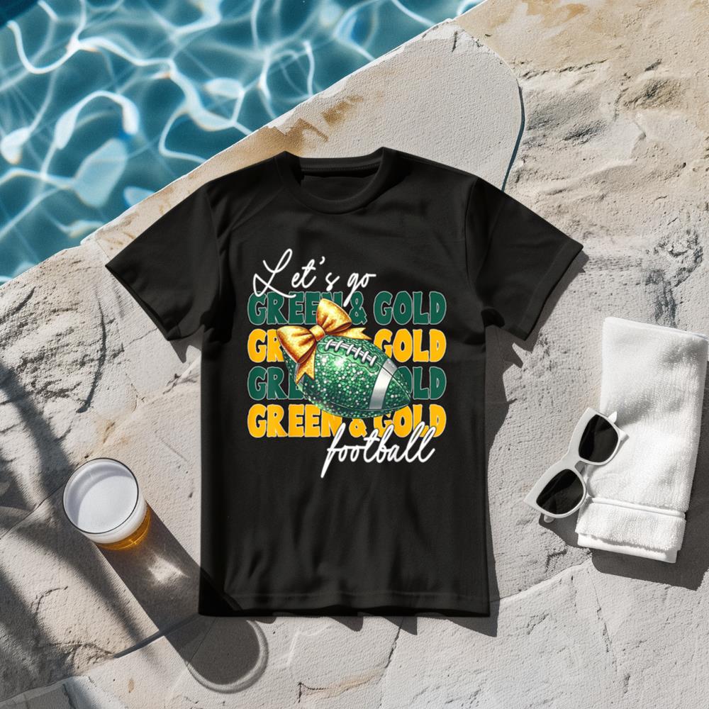 Let's Go Green & Gold Football Bow T-Shirt