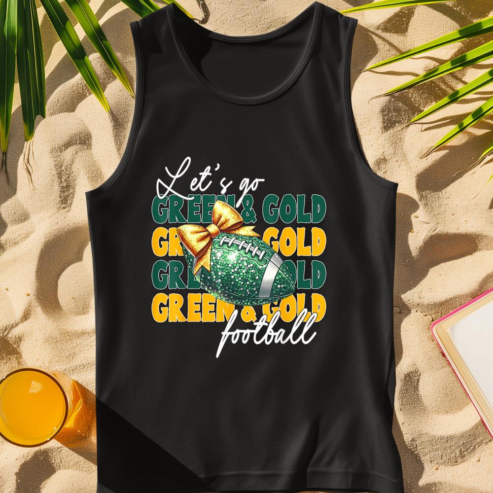 Let's Go Green & Gold Football Bow Tank Top