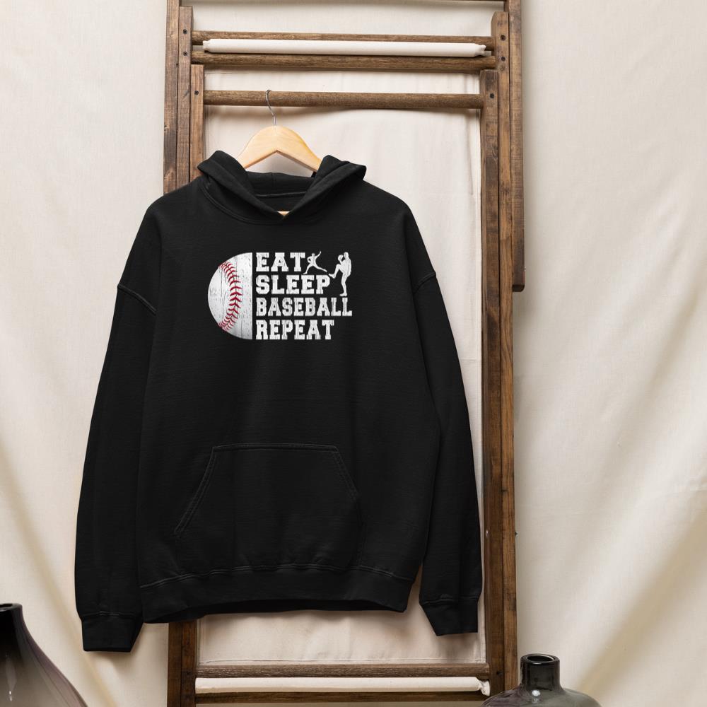 Men Funny Baseball Boys Player Eat Sleep Baseball Repeat Hoodie
