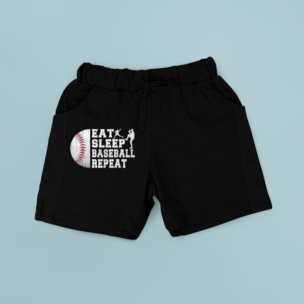 Men Funny Baseball Boys Player Eat Sleep Baseball Repeat Short