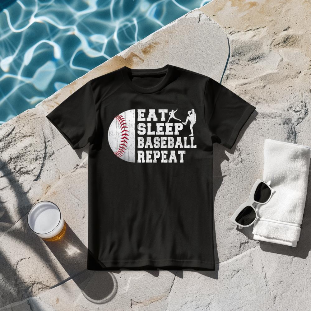 Men Funny Baseball Boys Player Eat Sleep Baseball Repeat T-Shirt