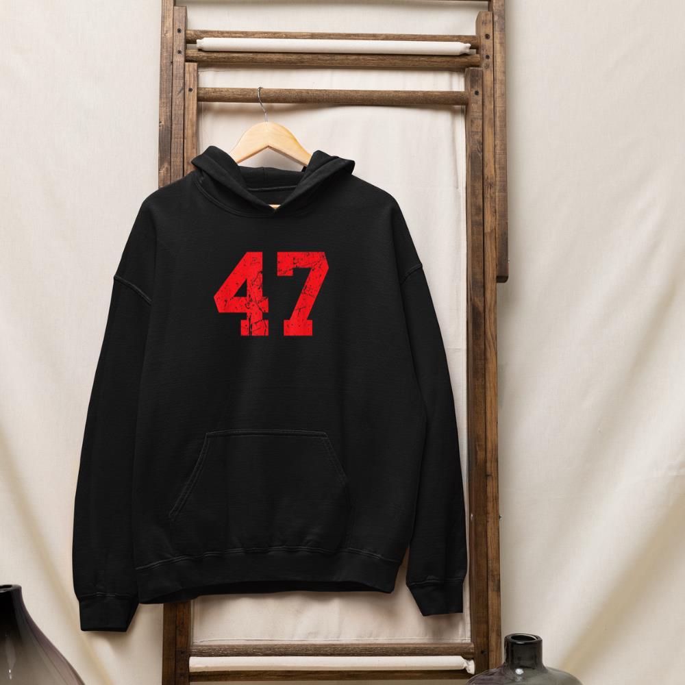 Number #47 Red Distressed Varsity Number Hoodie