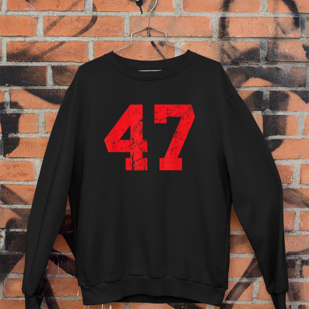 Number #47 Red Distressed Varsity Number Sweatshirt