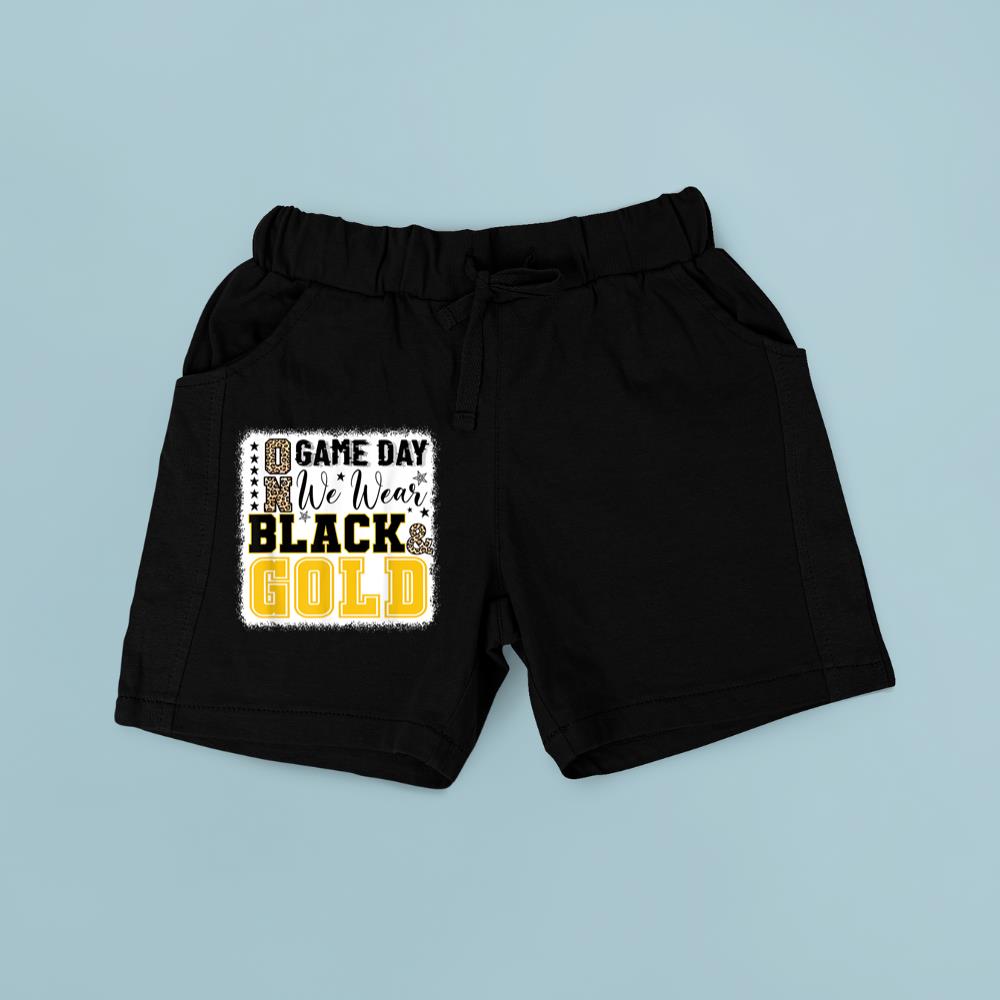 On Gameday Football We Wear Gold and Black Leopard Print Short