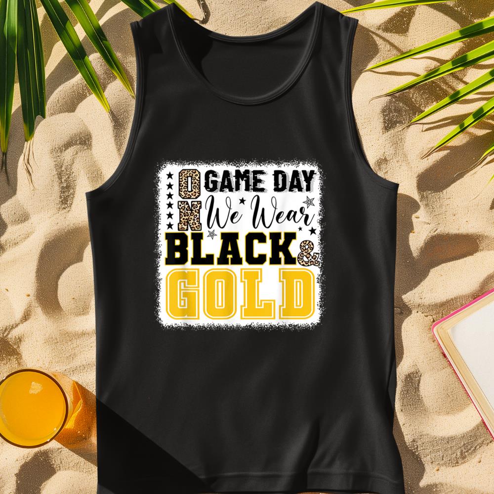 On Gameday Football We Wear Gold and Black Leopard Print Tank Top